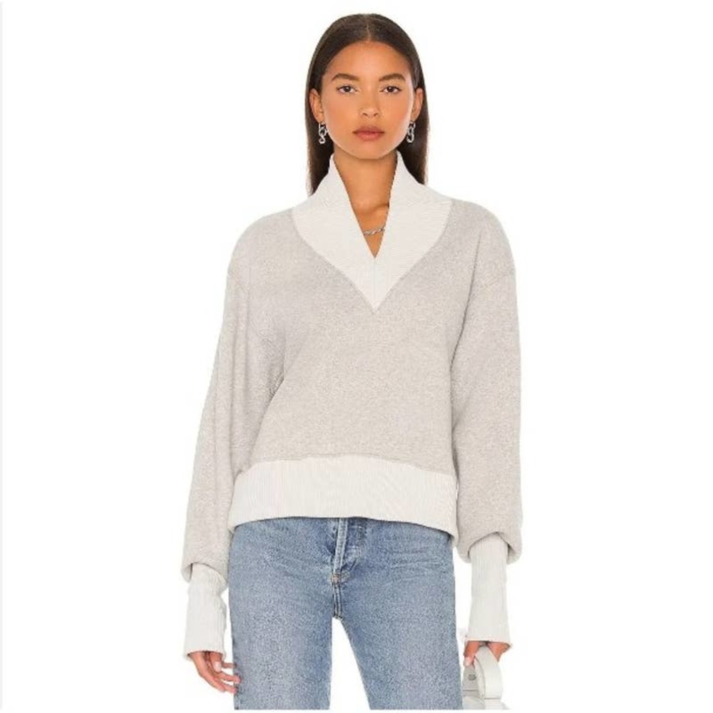 Agolde Klara Extended V-Neck Sweatshirt Heather Grey Medium